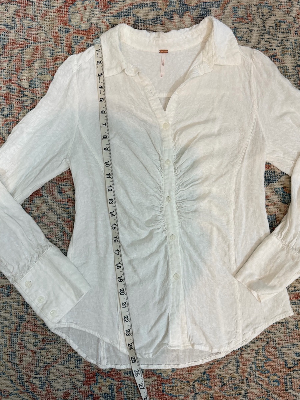 Free People White Ruched Button-Down Shirt - Picture 6 of 10